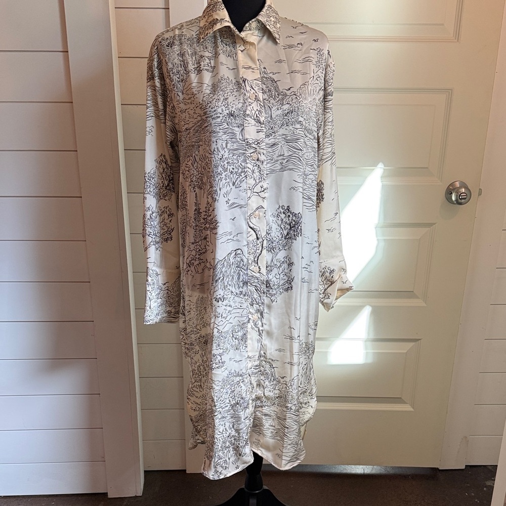 Chinoserie Printed Button-Up Dress